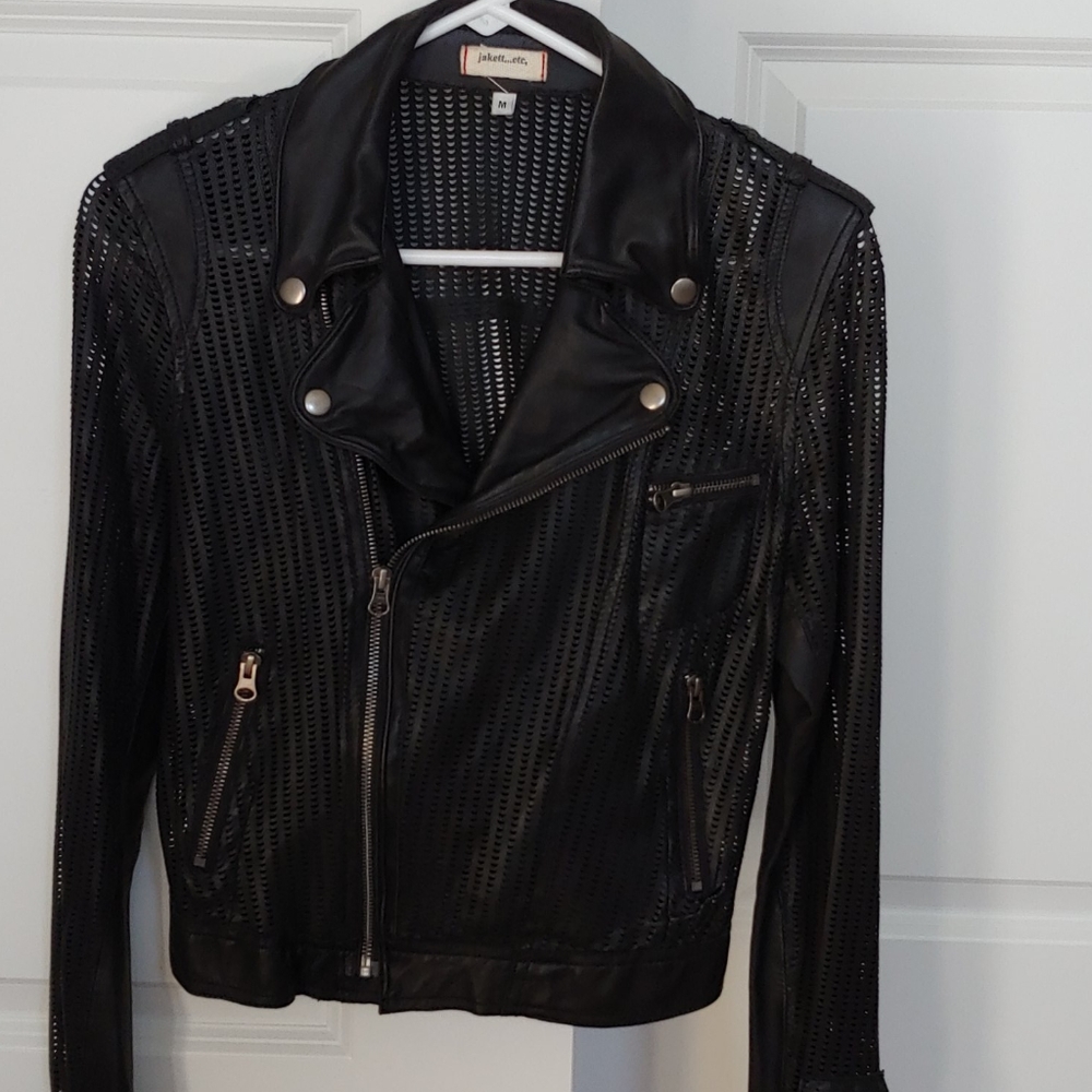 Jakett Josey perforated washed leather moto style